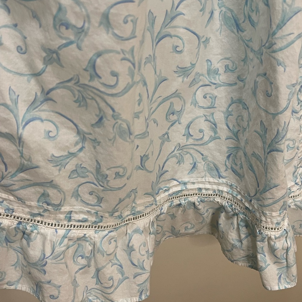 Eileen West Blue and White Lace Trim Nightgown 100% Cotton w/Pockets Size L - Picture 8 of 11